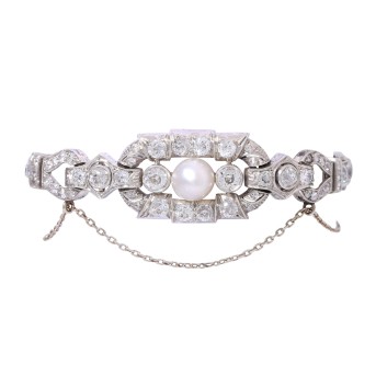 Herausragendes Art Deco Armband mit Diamanten und Orientperle