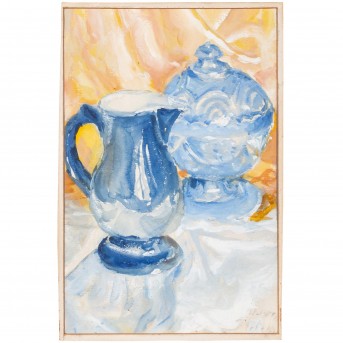 Painter of the 20th century 'cut crystal glass carafe and bonbonniere'.