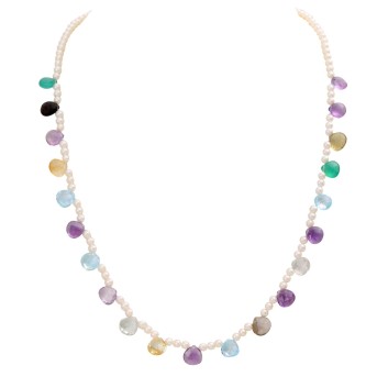 Pearl necklace with faceted drops