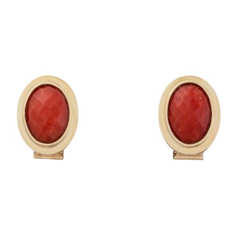 Pair of stud earrings with 2 coral cabochons,