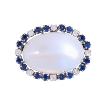 Brooch with a fine moonstone set with sapphires and diamonds, 