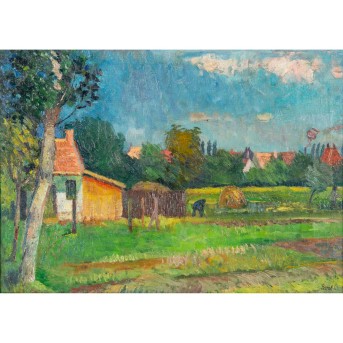 BOD, LASZLO (1920-2001) 'Landscape with village view'.