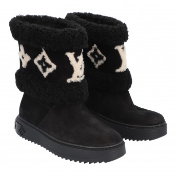 LOUIS VUITTON Suede Calfskin Shearling Snowdrop Flat Ankle Boot