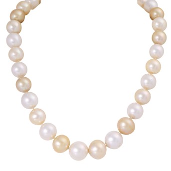 Südseeperlenkette, 34 weiß und goldfarbige