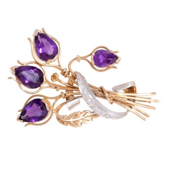 Brosche mit 4 Amethysten,