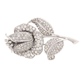 Brooch 'Rose' set with numerous diamonds, 