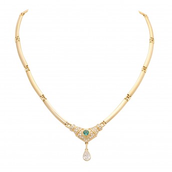 Collier mit Smaragd und großem Diamanttropfen