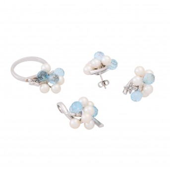 Playful jewelry set with pearls, fac. topaz beads and diamonds, 