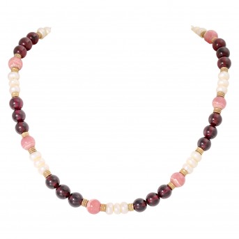Kette mit Perlen, Granaten und Rhodochrosit,
