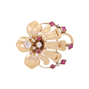 Brosche mit Rubinen und Altschliffdiamanten