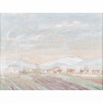 PAINTER OF THE 20th CENTURY 'Village with snow-covered mountains in the background'