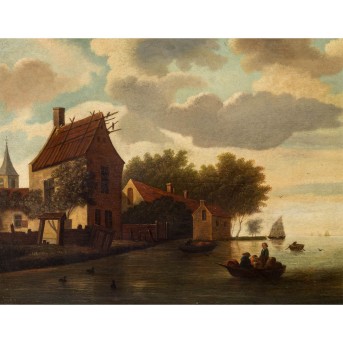 EUROPÄISCHE SCHULE DES FRÜHEN XIX JAHRHUNDERTS 'Händler überqueren einen See'