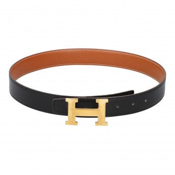 Hermes Constance 32mm Silver H Black Navy Reversible Belt 100cm