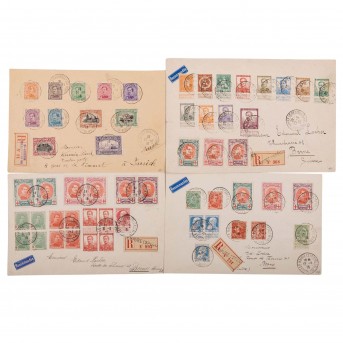 Belgien - 1915/16, 4 hochdekorative Umschläge mit Sammlerfrankaturen,