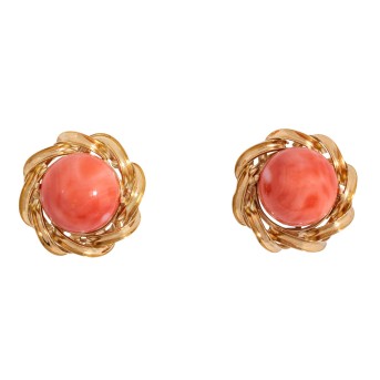 Paar Ohrstecker (Steckclips) mit 2 Korallkugeln,