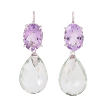 Ohrhänger mit facettierten Amethysten und Prasiolithen,