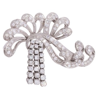 Schleifenbrosche mit Diamantbesatz,