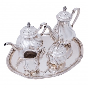 LÄGER & CO, Kaffee-/Teekern auf Tablett, 5tlg., 800 Silber, 20. Jh.,