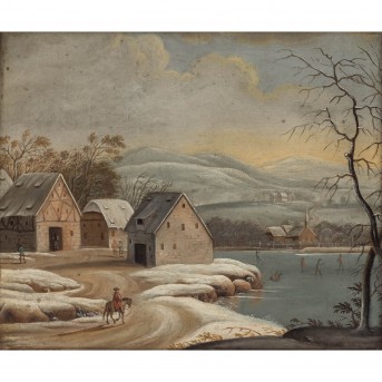 NIEDERLÄNDISCHER MALER 17. Jh., 'Verschneite Landschaft mit Eisvergnügen',