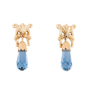 Ohrstecker mit synth. Spinell im Briolettschliff,