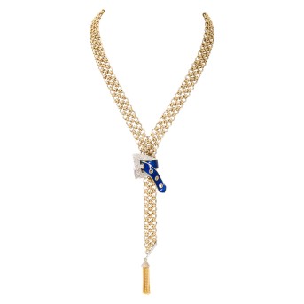 Außergewöhnliches Y-Collier mit emaillierter Diamantschließe,