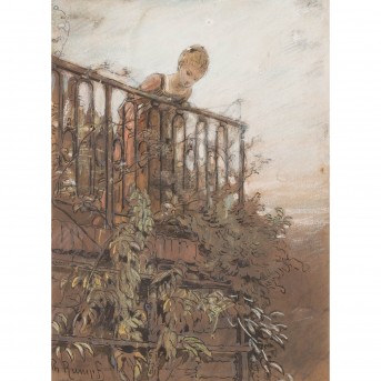 RUMPF, PHILIPP (1821-1896), 'Junges Mädchen auf einem Balkon',