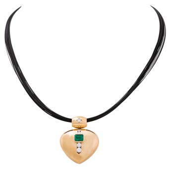 Halsreif und Anhänger 'Herz' mit feinem Smaragd und 5 Brillanten