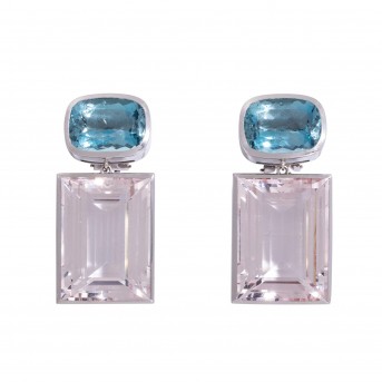 JACOBI pair of earrings, each with 2 faceted aquamarines
