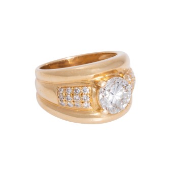 Band ring, center set with 1 brilliant-cut diamond 2.1 cts. 