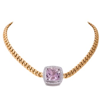 Massives Panzercollier, bes. mit 1 Kunzit zu 28,81ct.