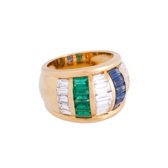 Ring with sapphires, emeralds and diamonds 