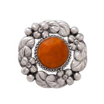 Silberbrosche mit Butterscotch Bernstein,