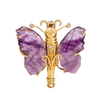 Brosche 'Schmetterling' mit Amethystflügeln,