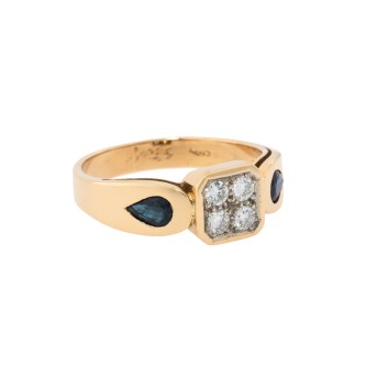 Ring with 2 sapphires and 4 diamonds,