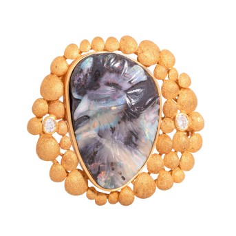 KREFELD Brosche/Anhänger mit geschnittenem Boulderopal 'Vogelportrait',