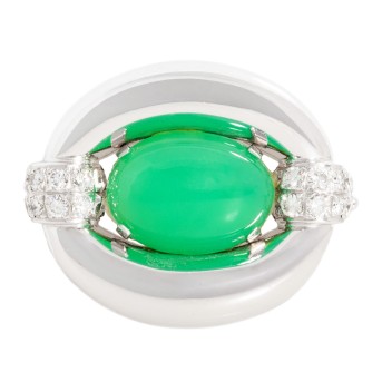 Brosche mit Chrysopras, ovaler Cabochon,