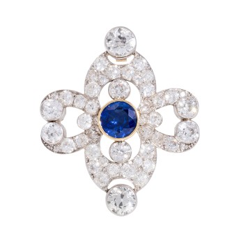Magnificent pendant with sapphire and old-cut diamonds 