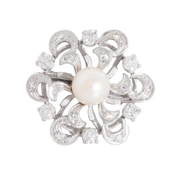 Perlkettenverkürzer, 6 Brillanten und 12 Achtkantdiamanten,