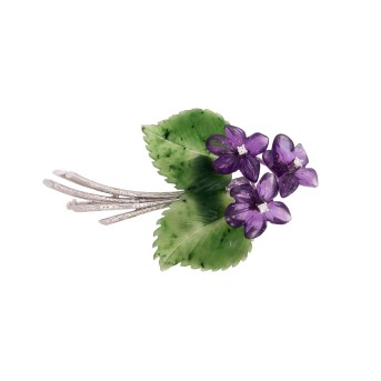 Veilchenbrosche mit Achtkantdiamanten,