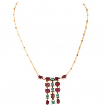 Collier mit  11 roten ovalen Turmalincabochons,