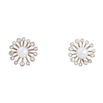 Ohrstecker mit 2 Akoyaperlen und 28 Brillanten