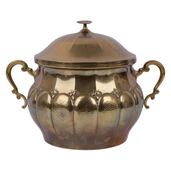 JUGENDSTIL Messing-Bowle mit Deckel,