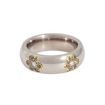 Ring mit Blüten aus gelben und weißen Brillanten zus. ca. 0,45 ct,