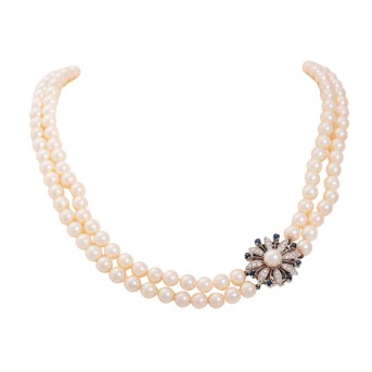 Perlkette, 129 Akoya-Zuchtperlen,