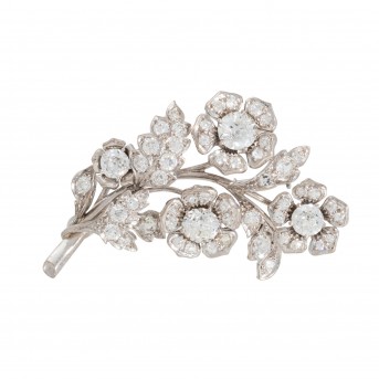 Brosche 'Blütenzweig' mit Altschliffdiamanten,