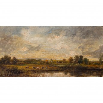 CAZIN, J. S. (19./20. Jh.), 'Landschaft mit Kühen an einem Flussufer',