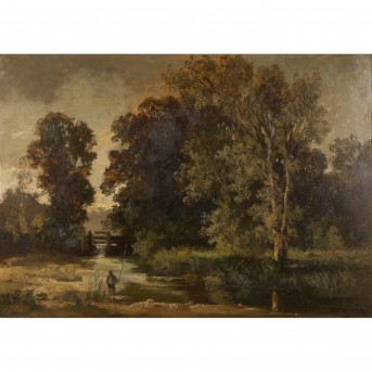 HALBERG-KRAUSS, FRITZ (1874 - 1951), 'Angler am Ufer eines Flusses', 20. Jh.,