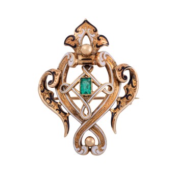 Historismus-Brosche mit feinem Smaragd ca. 0,30 ct,