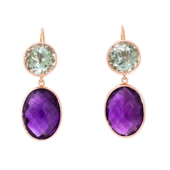 Paar Ohrhänger mit Prasiolithen und Amethysten,