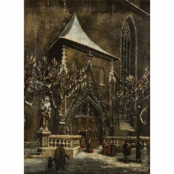 19th century PAINTER, 'Going to church in winter',